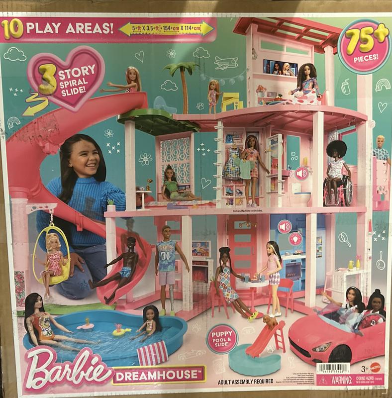 Barbie Dreamhouse Pool Party Doll House with 75+ pc, 3 Story Slide