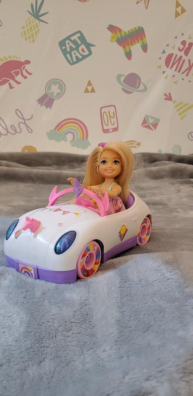 Barbie Club Chelsea Doll (6-inch Blonde) with Open-Top Rainbow  Unicorn-Themed Car, Pet Puppy, Sticker Sheet & Accessories, For 3 to 7 Year  Olds