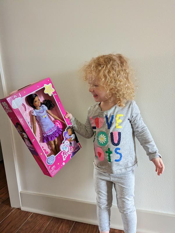 Excited to unbox her My First Barbie!