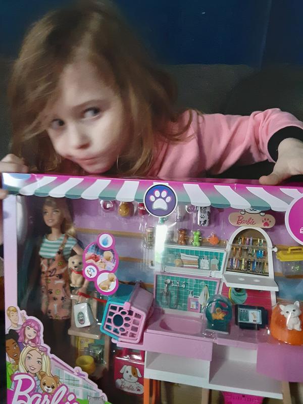 Barbie-Coffret poupée et animalerie avec 4 animaux et accessoires