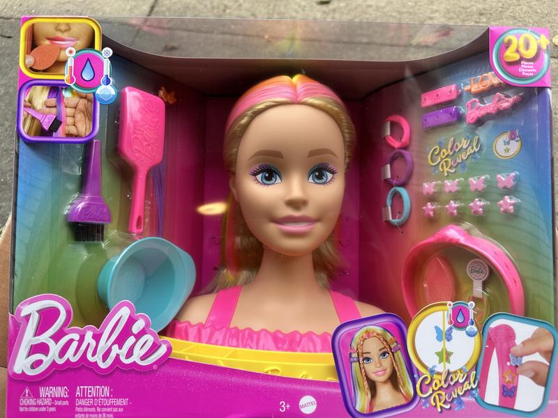 Tête à Coiffer Barbie Ultra Chevelure blonde mèches arc-en-ciel