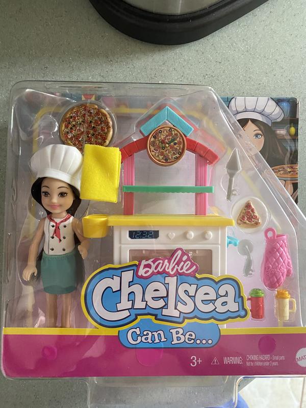 Barbie Chelsea Can Be Pizza Chef Playset with Chelsea Doll 6 in 15.24 cm Pizza Oven 2 Spice Shakers Pizza Pan More Toys R Us Canada