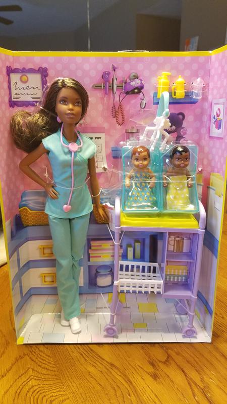 barbie baby doctor doll & playset