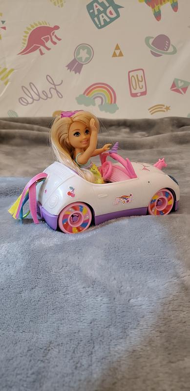 Barbie Club Chelsea Doll (6-inch Blonde) with Open-Top Rainbow  Unicorn-Themed Car, Pet Puppy, Sticker Sheet & Accessories, For 3 to 7 Year  Olds