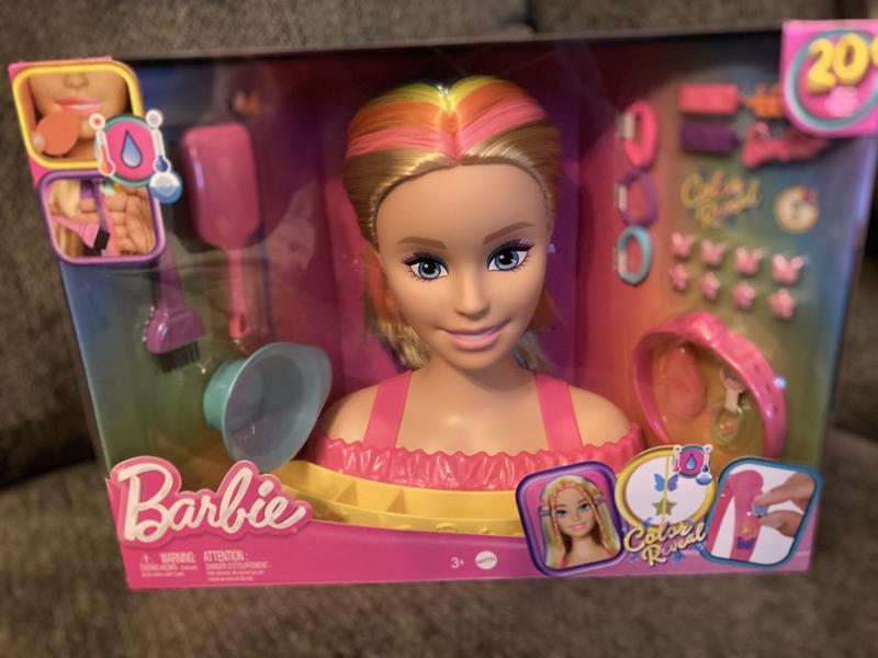 Barbie Doll Deluxe Styling Head with Color Reveal Accessories and Straight  Blonde Neon Rainbow Hair, Doll Head for Hair Styling