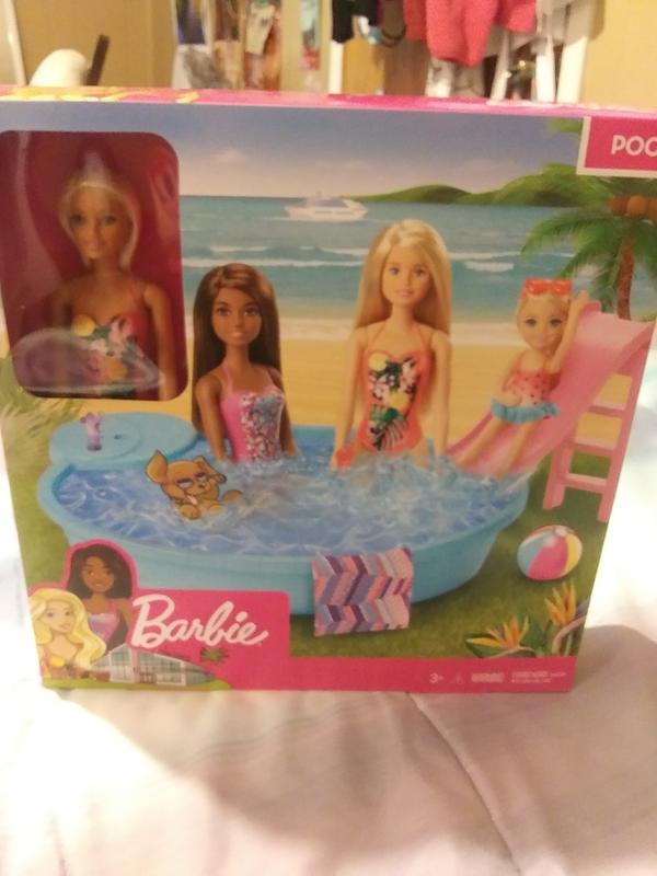 Barbie Doll and Pool Playset with Pink Slide, Beverage Accessories and  Towel, Blonde Doll in Tropical Swimsuit