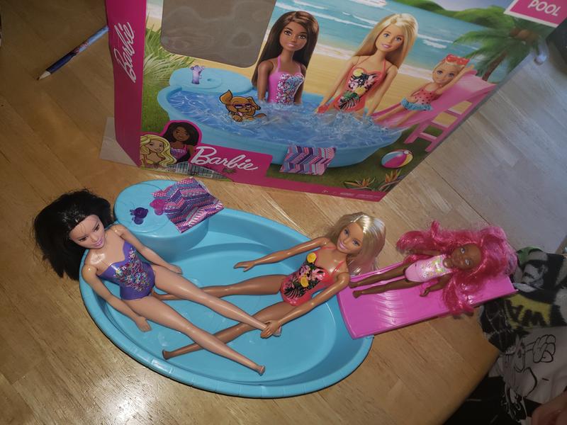 Barbie Doll, 11.5-inch Blonde, and Pool Playset with Slide and Accessories,  Gift for 3 to 7 Year Olds