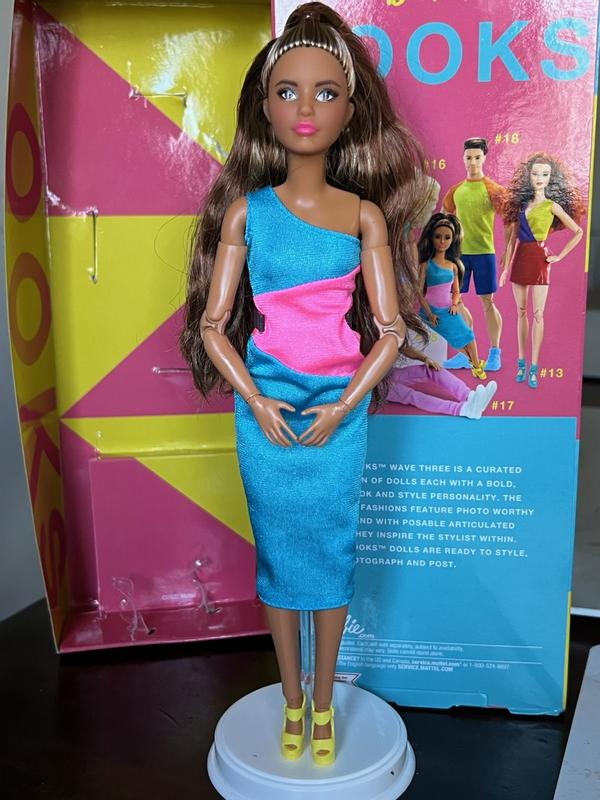 Barbie Looks Doll, Brunette, Color Block One-Shoulder Midi Dress