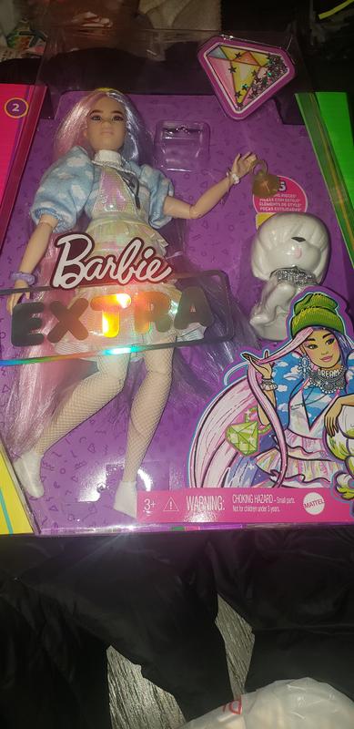 Barbie Extra Fashion Doll with Shimmery Look, Pink & Purple Fantasy Hair,  Accessories & Pet
