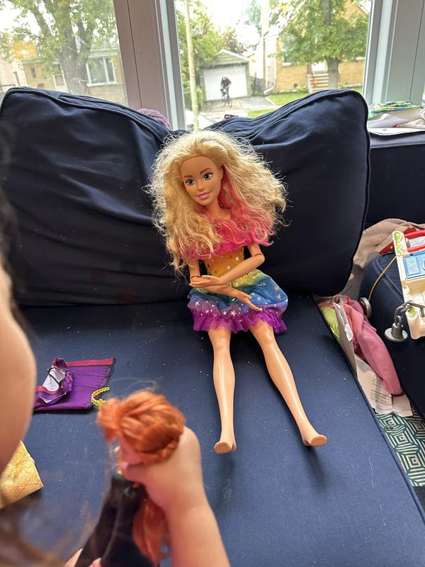 Large Barbie Doll 28 Inches Tall Blond Hair and Rainbow Dress