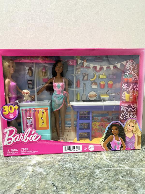 Barbie Dolls & Accessories Playset, Beach Boardwalk with Barbie “Brooklyn”  & “Malibu” Dolls, Food Stand, Kiosk & 30+ Accessories