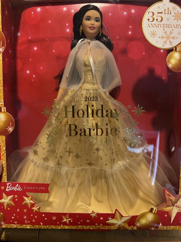 Buy Barbie Signature 2023 Holiday Collector Doll with Golden Gown and Black  Hair