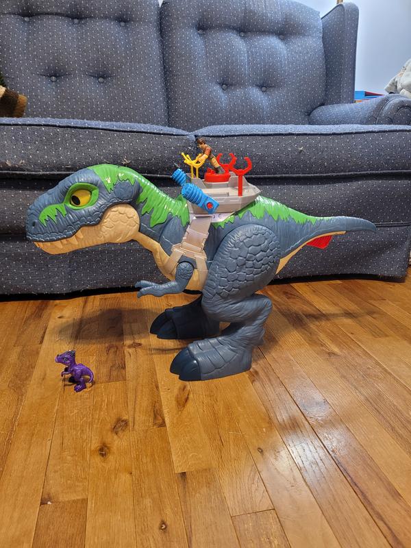The dino is very sizable, about as tall as the seat of our sofa.