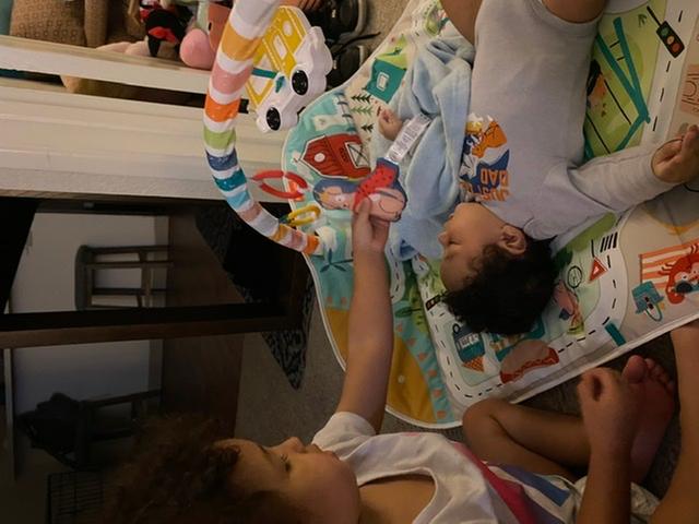 2 year old sister and baby brother 3 mths enjoy playing