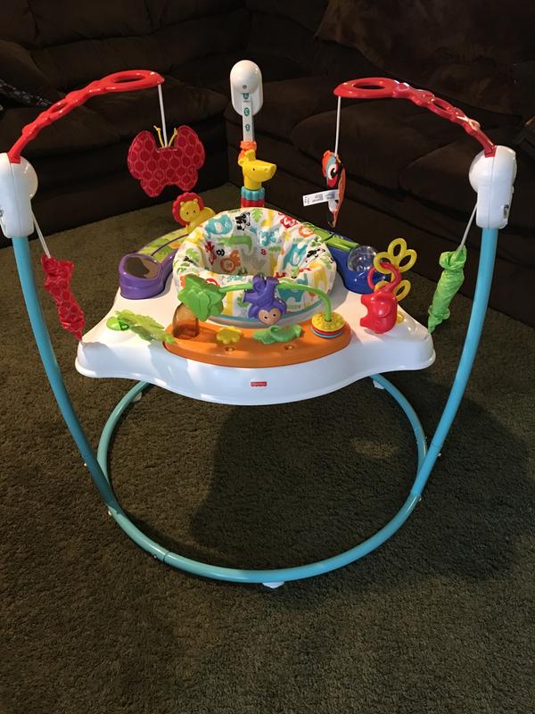 Fisher-Price Jumperoo-aktivitetscenter för barn med ljus, ljud och musik,  interaktiv hoppgunga, hoppande leopard, HND47