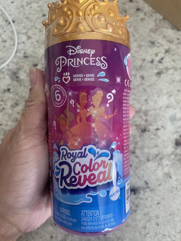 Disney princess - royal color reveal, bambola con 6 sorprese da
