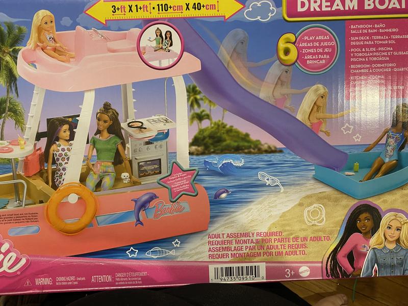 Barbie Boat with Pool and Slide, Dream Boat Playset Includes 20+ Pieces  Like Dolphin and Accessories