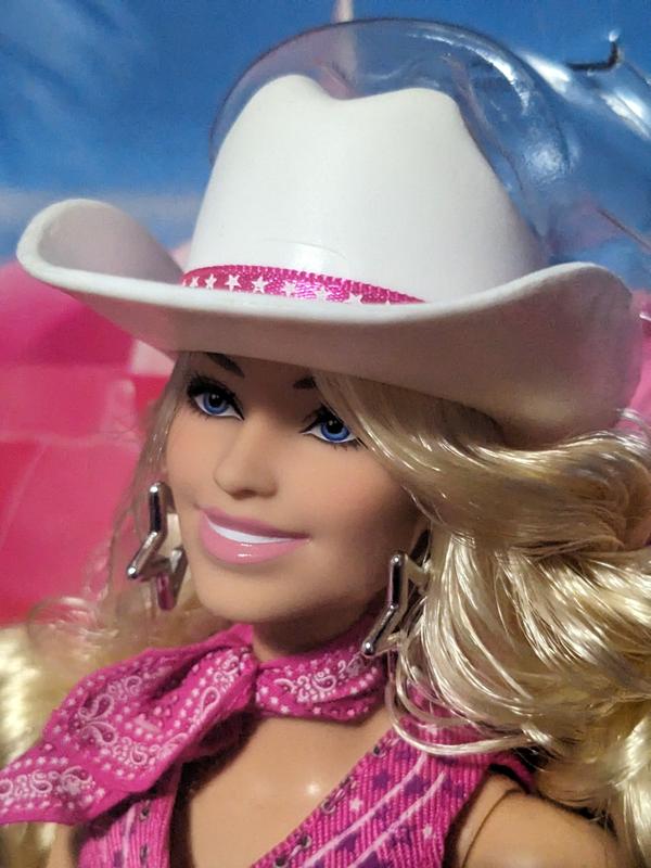 Barbie: The Movie Collectible Doll Margot Robbie as in Pink Western Outfit,  Pink,silver