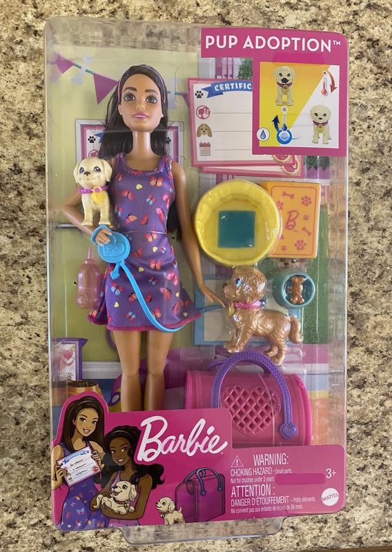 Barbie Animaux - Coffret de jeu adoption de chiots avec poupée - Poupées