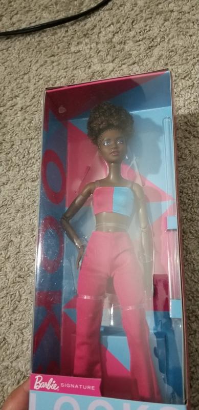 Barbie Looks Doll with Natural Black Hair in Color Block Crop Top &  Raspberry Flare Pants, Posable Made to Move Body