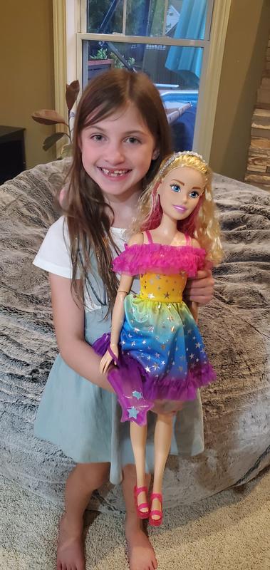 Large Barbie Doll 28 Inches Tall Blond Hair and Rainbow Dress