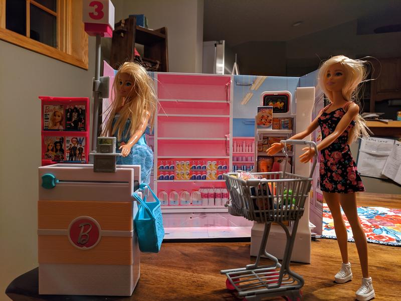 Barbie shopping, using box as backdrop!