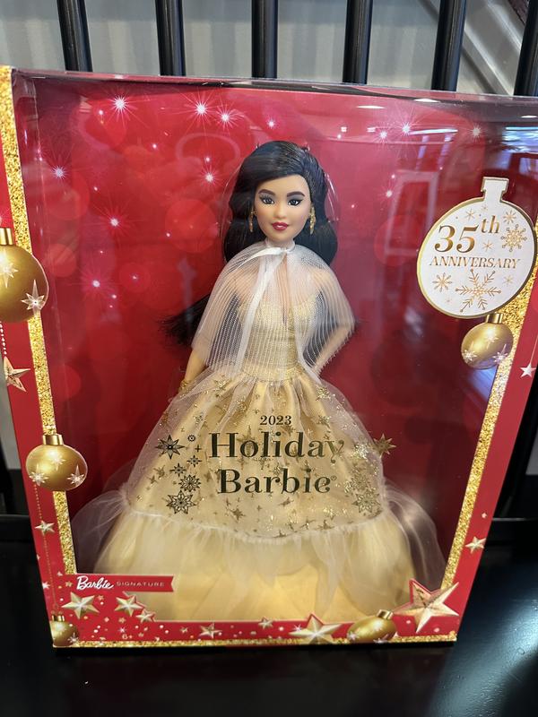 Buy Barbie Signature 2023 Holiday Collector Doll with Golden Gown and Black  Hair