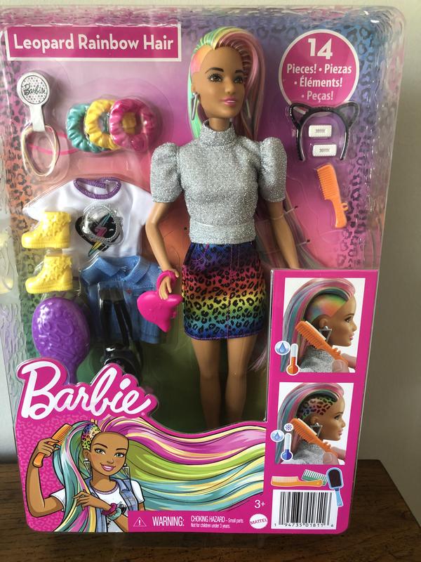 Boneca Barbie Penteado de Oncinha Leopard Rainbow Hair - Mattel - Ailo