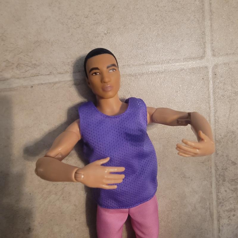 Barbie Looks Ken Doll with Black Hair Dressed in Purple Mesh Top and Pink  Trousers, Posable Made to Move Body, 6 years and older