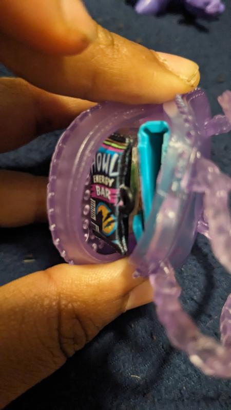 The contents of the bag (sandwich, notebook, and snack bar)