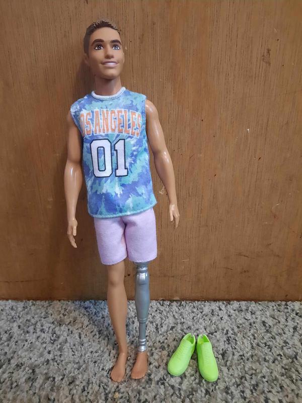 Barbie Ken Fashionistas Doll #212 with Prosthetic Leg, Wearing Los Angeles  Jersey and Purple Shorts with Sneakers