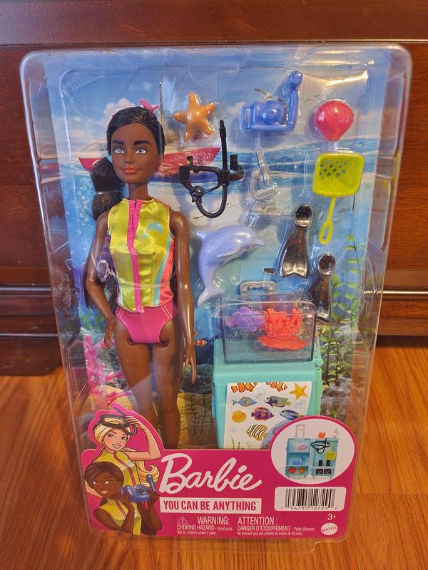 Barbie Marine Biologist Doll & 10+ Accessories, Mobile Lab Playset with  Brunette Doll, Case Opens for Storage & Travel