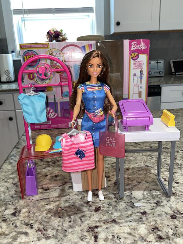 Barbie Coffret de jeu Boutique Créations, poupée brunette, access