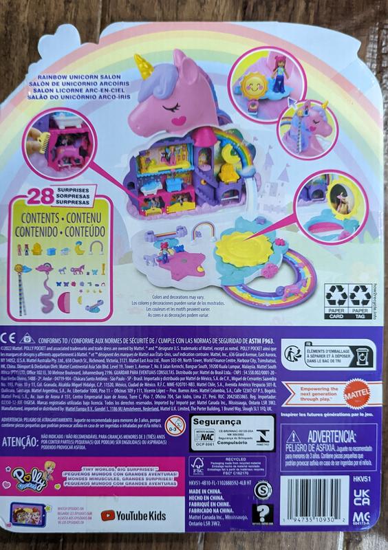 Polly Pocket Rainbow Unicorn Salon Case With 2 Micro Dolls + Many