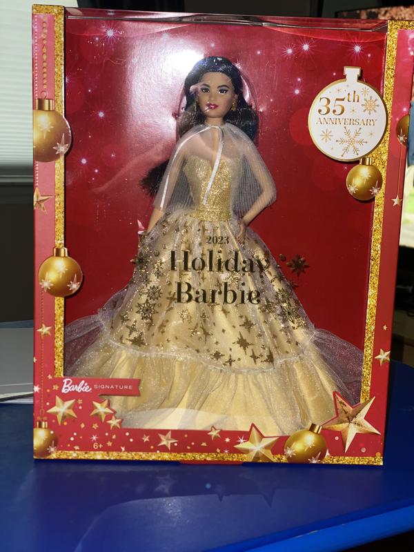 Buy Barbie Signature 2023 Holiday Collector Doll with Golden Gown and Black  Hair