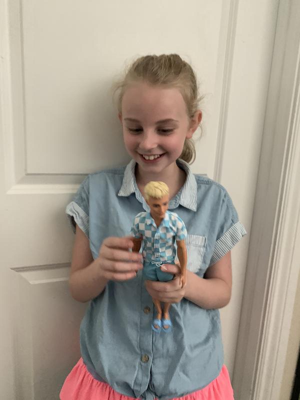 Blonde Ken Doll with Swim Trunks and Beach-Themed Accessories