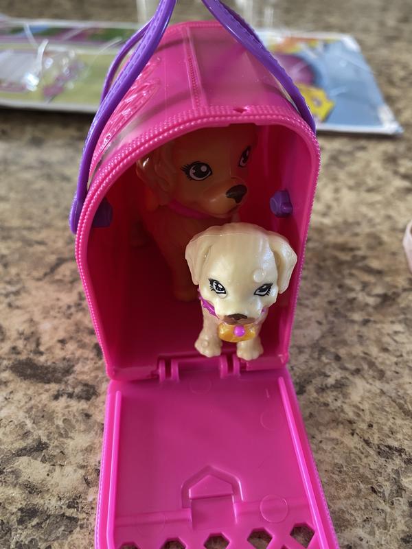 Barbie Doll and Accessories Pup Adoption Playset with Brunette Doll in  Purple, 2 Puppies, Color-Change Animal and Pee Pad, Working Carrier and 10