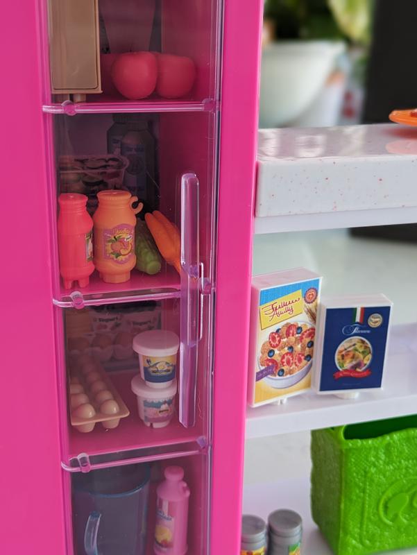 PINK Mattel Mini Fridge for Barbie Dream Kitchen w Food Extras