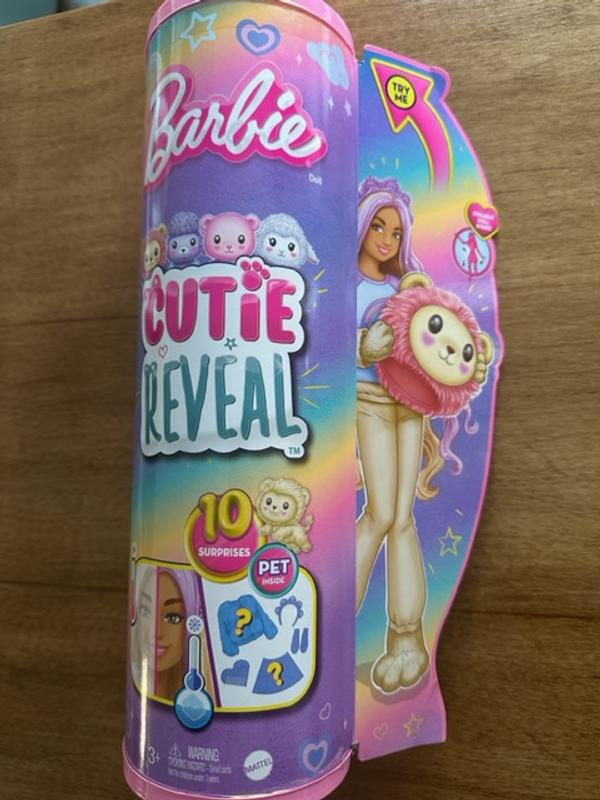 Barbie Cutie Reveal Doll & Accessories, Cozy Cute Tees Lion, “Hope” Tee,  Purple-Streaked Blonde Hair, Brown Eyes 