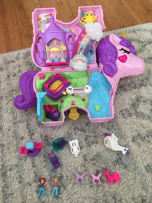 Polly Pocket Unicorn Party Playset House with 25 Surprise Trinkets and 2 Dolls