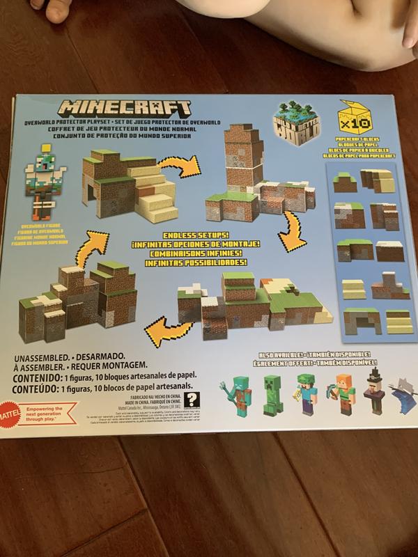 Minecraft Overworld Playset with 1 Action Figure & 10 Papercraft Blocks,  3.25-in Scale Toy 