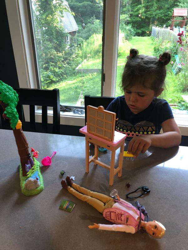 Setting up her entomology table