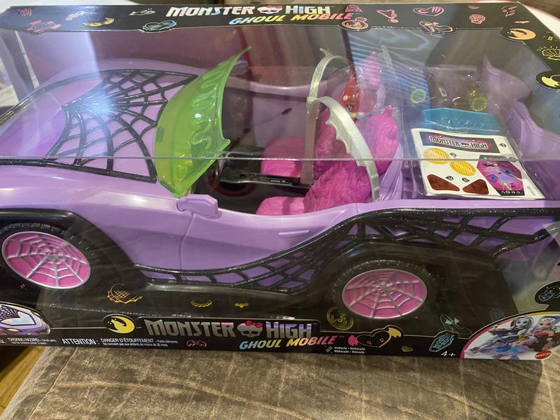 Monster High Toy Car, Ghoul Mobile with Pet and Cooler Accessories