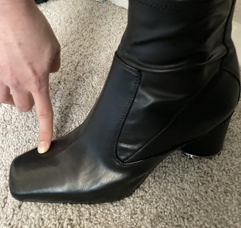 Pointing to where big toe ends