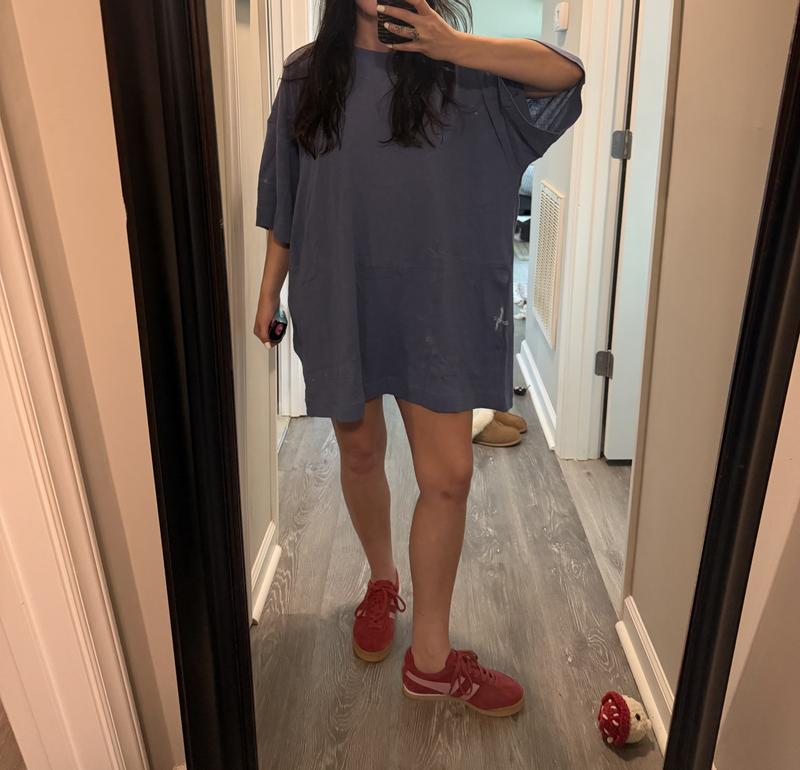 t shirt dress free people Beach blue and green striped sleeve t-shirt Size Large Fully lined Essential Extreme Tee Mini Dress