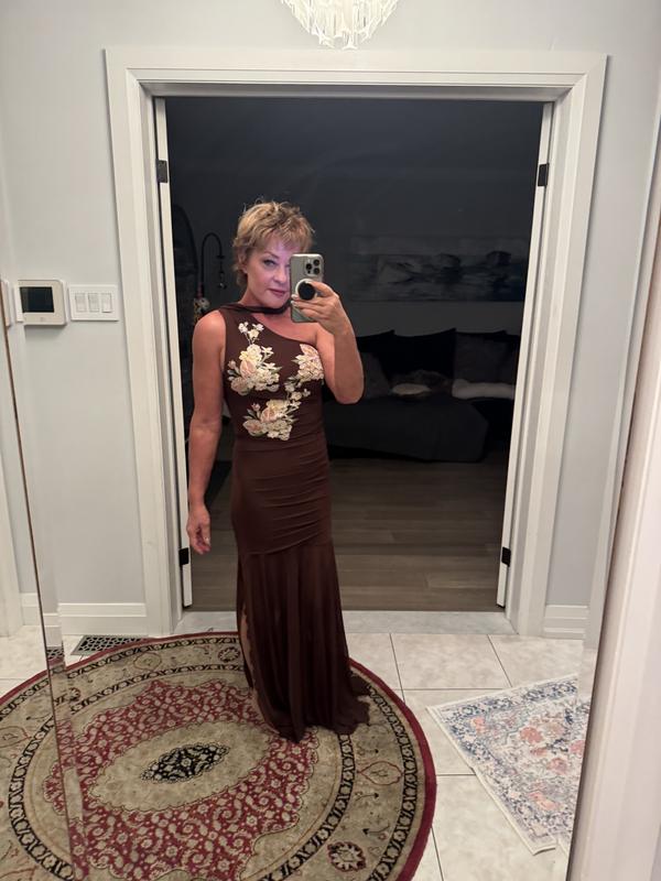 saemdi embroidered one shoulder dress Saiid Kobeisy Embroidered Maxi Dress
