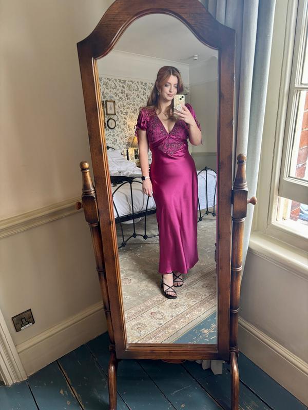 cooper embroidered satin maxi dress Silky Satin Midi Copper