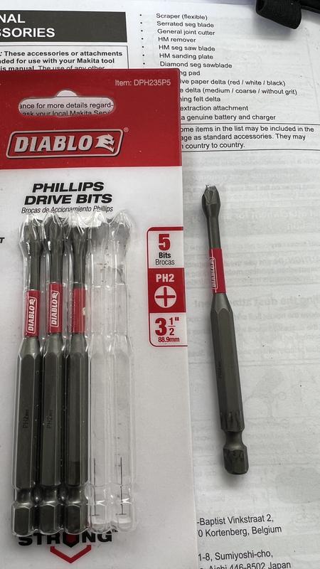 Freud Tools Diablo Phillips 2 In. L Driver Bit Set Black Oxide 3 Pc DPHV2-S3