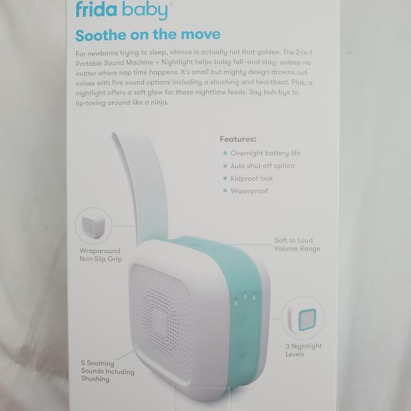 2-in-1 Portable Sound Machine + Nightlight by Frida Baby White Noise Machine  with Soothing Sounds for Stroller or Car Seat with Volume Control 