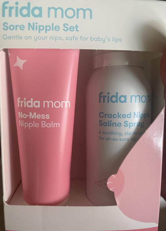  Frida Mom Cracked Nipple Soothing Spray, All-Natural Saline  Spray to Heal Sore, Cracked Breastfeeding Nipples, Spray + Air-Dry, Gentle for Baby + Mom